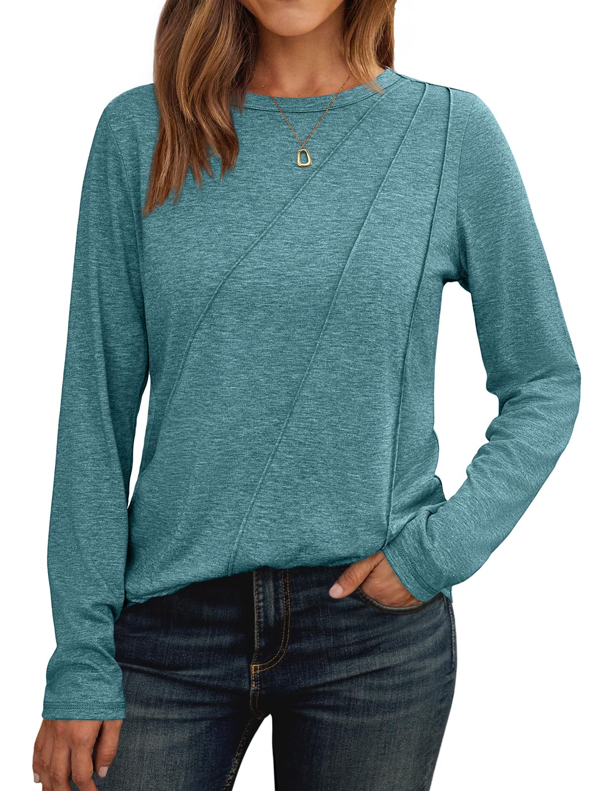 AUTOMET Womens Long Sleeve Shirts Pleated Tunics Fall Fashion Crewneck Tops