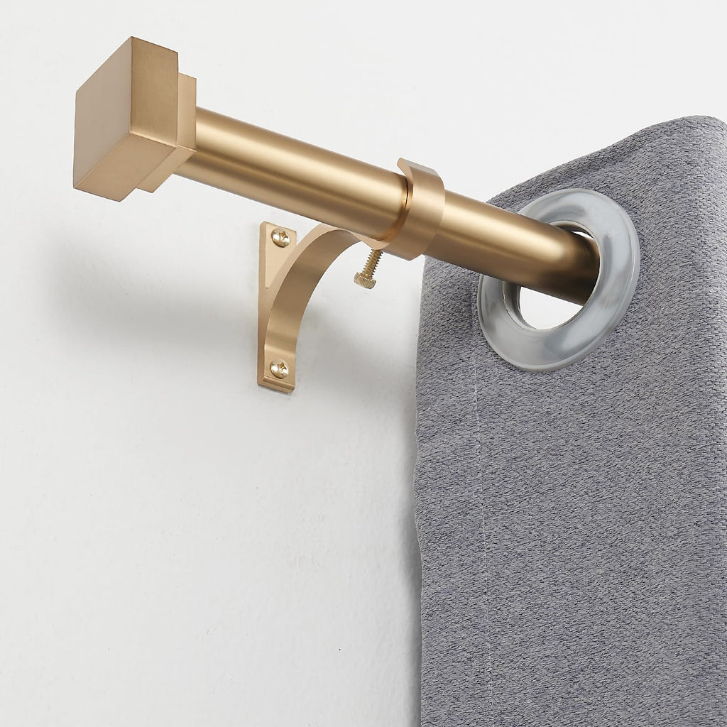 Single Curtain Rods for Windows 28 to 48 Inch(2.3-4ft),1 Inch Diameter Adjustable Heavy Duty Drapery Rods,with Modern Square Aluminum Alloy Finials,Antique Bronze