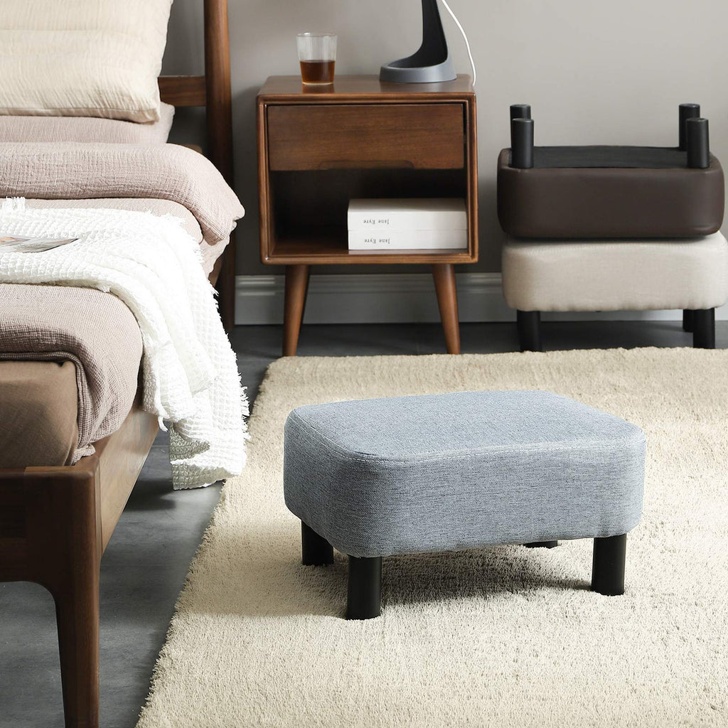 IBUYKE 16.54" Small Footstool, PU Faux Leather Step Stool, with Padded Seat Pine Wood Legs and Padded Rectangular Stool, for Bedroom, Black RF-BD210