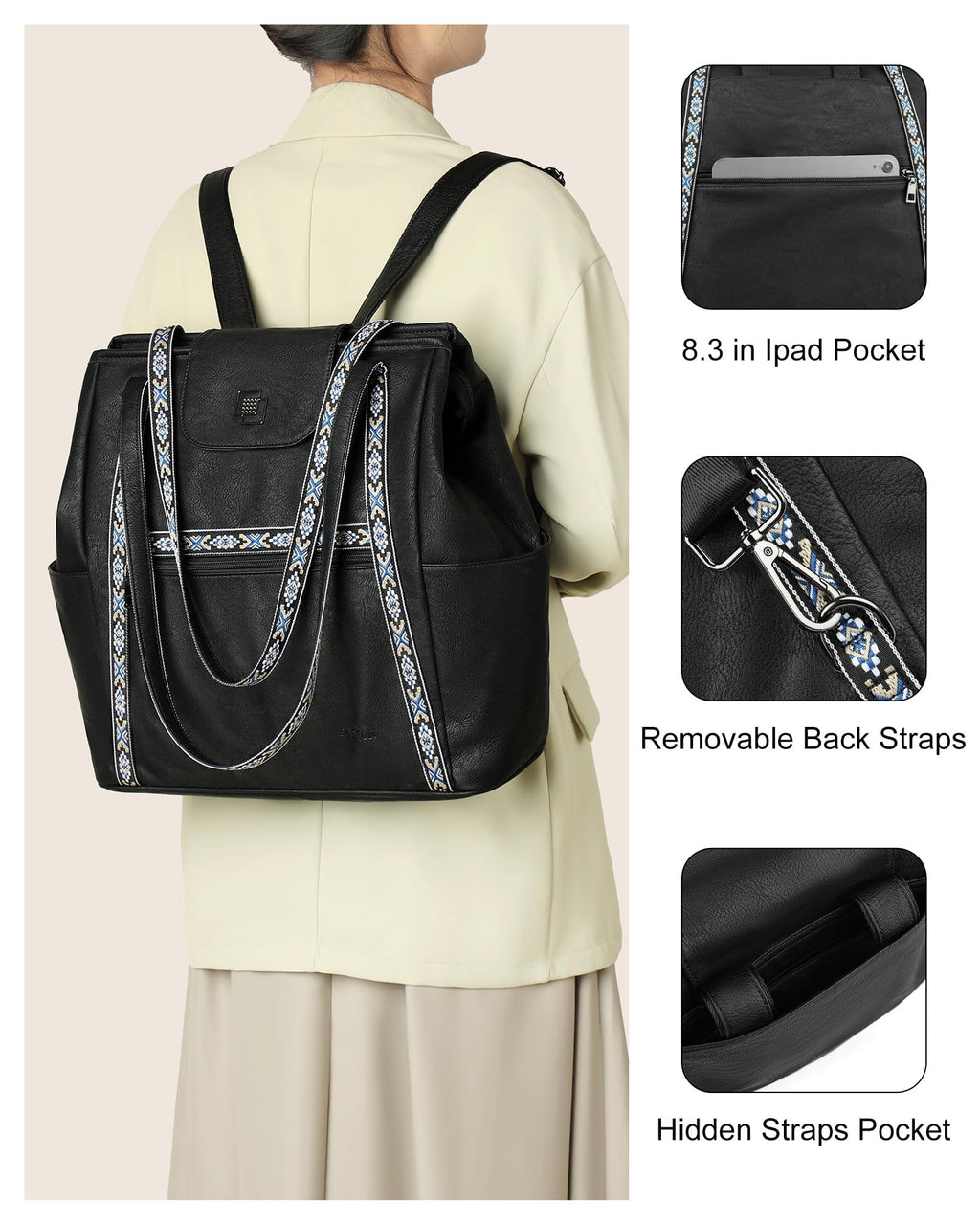 FADEON Large Laptop Tote Bag for Women Designer Leather Laptop Bag Fashion Travel Backpack Purse Shoulder Handbag