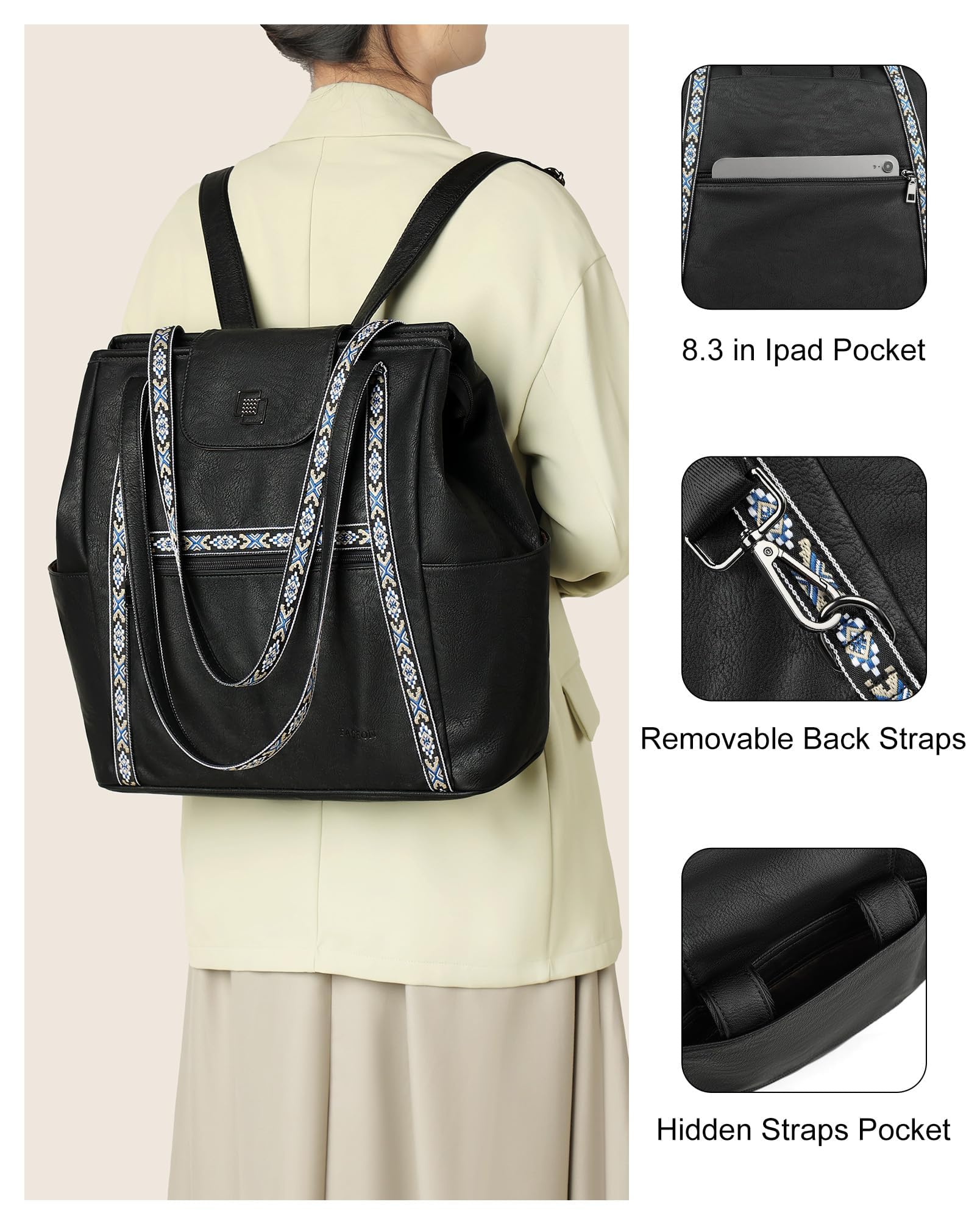 FADEON Large Laptop Tote Bag for Women Designer Leather Laptop Bag Fashion Travel Backpack Purse Shoulder Handbag