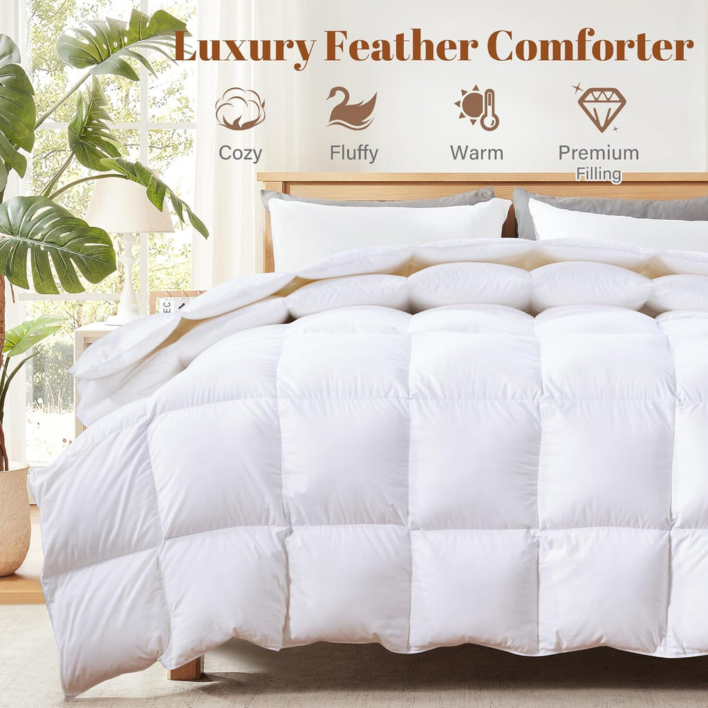 Cosybay Full Feather Down Fiber Comforter - Ultra Soft 100% Cotton Duvet Insert, All Season Hotel Luxury Bedding with Corner Tabs, 82"x86"