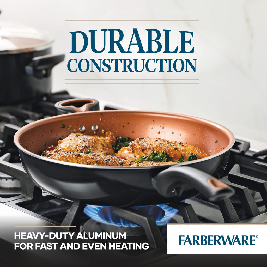 Farberware Glide Ceramic Nonstick Saute Pan / Frying Pan / Fry Pan with Lid and Helper Handle - 4 Quart, Black
