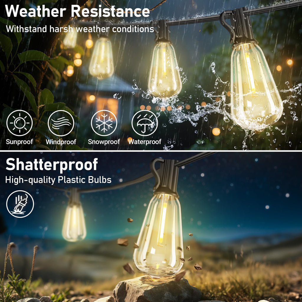 50 FT Solar String Lights for Outside, Solar Powered Outdoor String Lights with 26 Shatterproof Edison Bulbs, Dimmable Patio Lights Waterproof with Remote Timer for Wedding Backyard(Warm White)