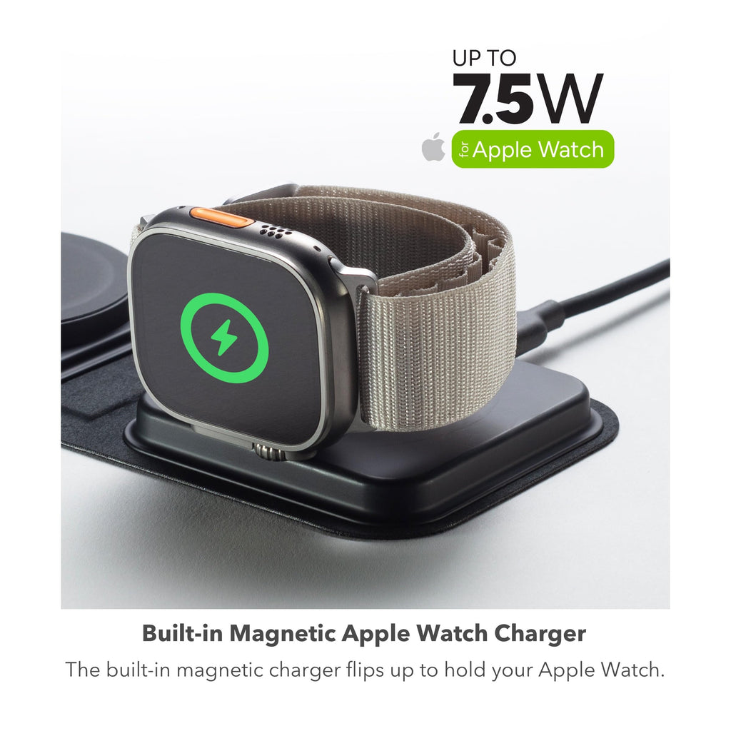 Mophie 3-in-1 Travel Charger with MagSafe - Portable Wireless Charging Hub, Compatible w/Apple Devices, iPhone 17/16/15/14/13/12 Series, Apple Watch Series 11 to 1 & Ultra, AirPods Pro/3rd Gen, Black