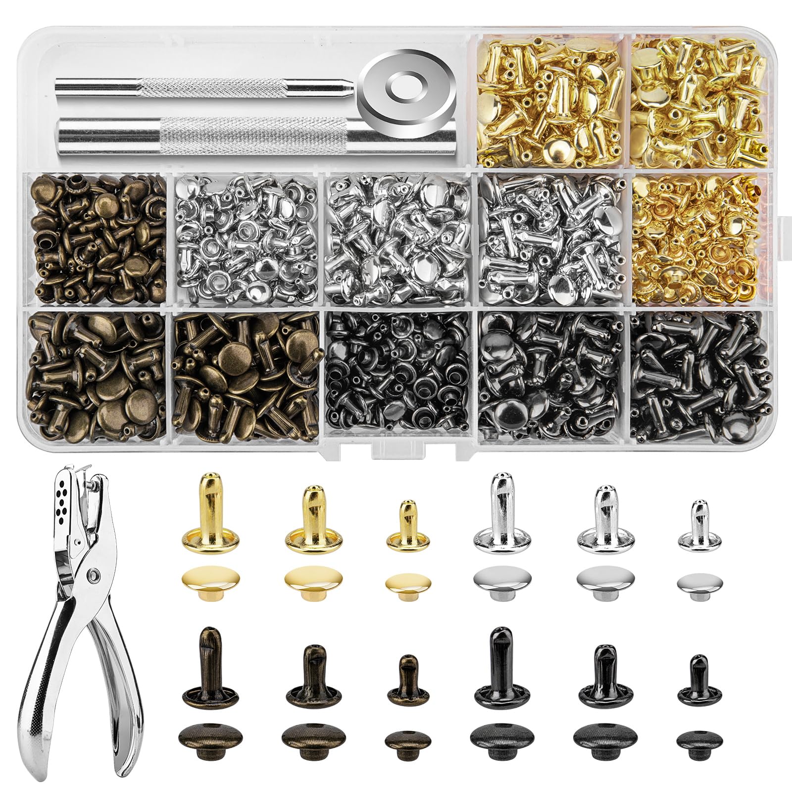 100 Sets Chicago Screws for Leather Crafting 7/20 Inch, 5 Colors of Rivets for Leather, Chicago Screws for DIY Leathercraft (Silver, Light Gold, Bronze, Antique Copper, GunMetel)