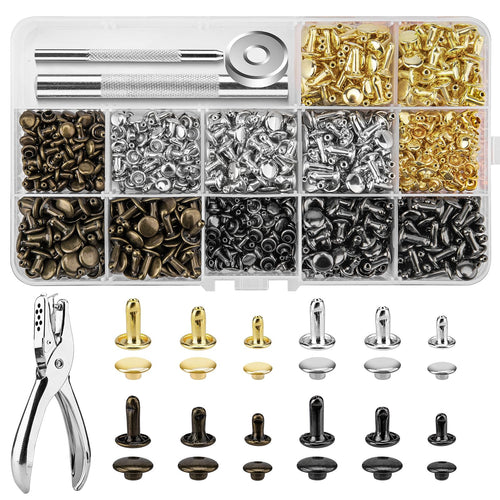 100 Sets Chicago Screws for Leather Crafting 7/20 Inch, 5 Colors of Rivets for Leather, Chicago Screws for DIY Leathercraft (Silver, Light Gold, Bronze, Antique Copper, GunMetel)