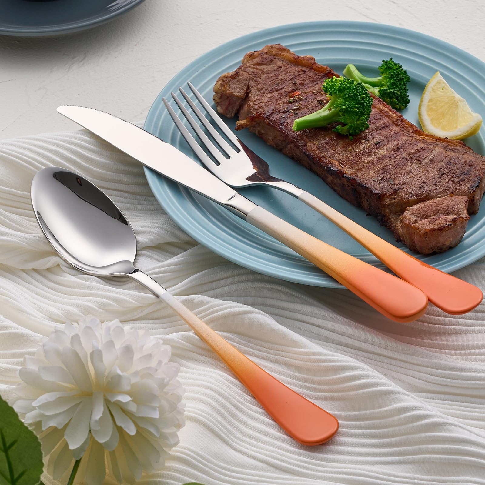 20-Pieces Blac and Pink Silverware Sets for 4,Pink Handle Stainless Steel Cutlery Set, Include Forks Spoons and Knives Set, Dishwasher Safe Utensil Sets for Home Restaurant