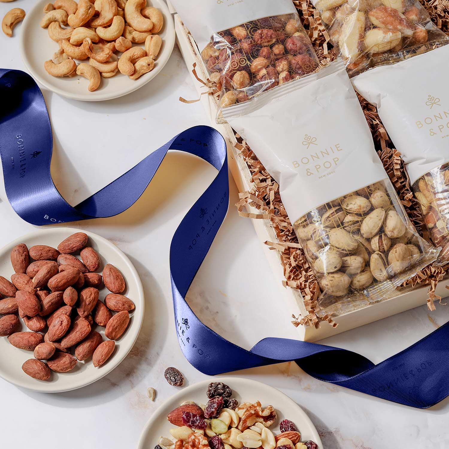 Nut Gift Basket, in Reusable Wooden Crate, Healthy Fathers Day Gift Option, Gourmet Snack Food Box, with Unique Flavors, Great for Feel Better, Sympathy & Birthday- Bonnie & Pop