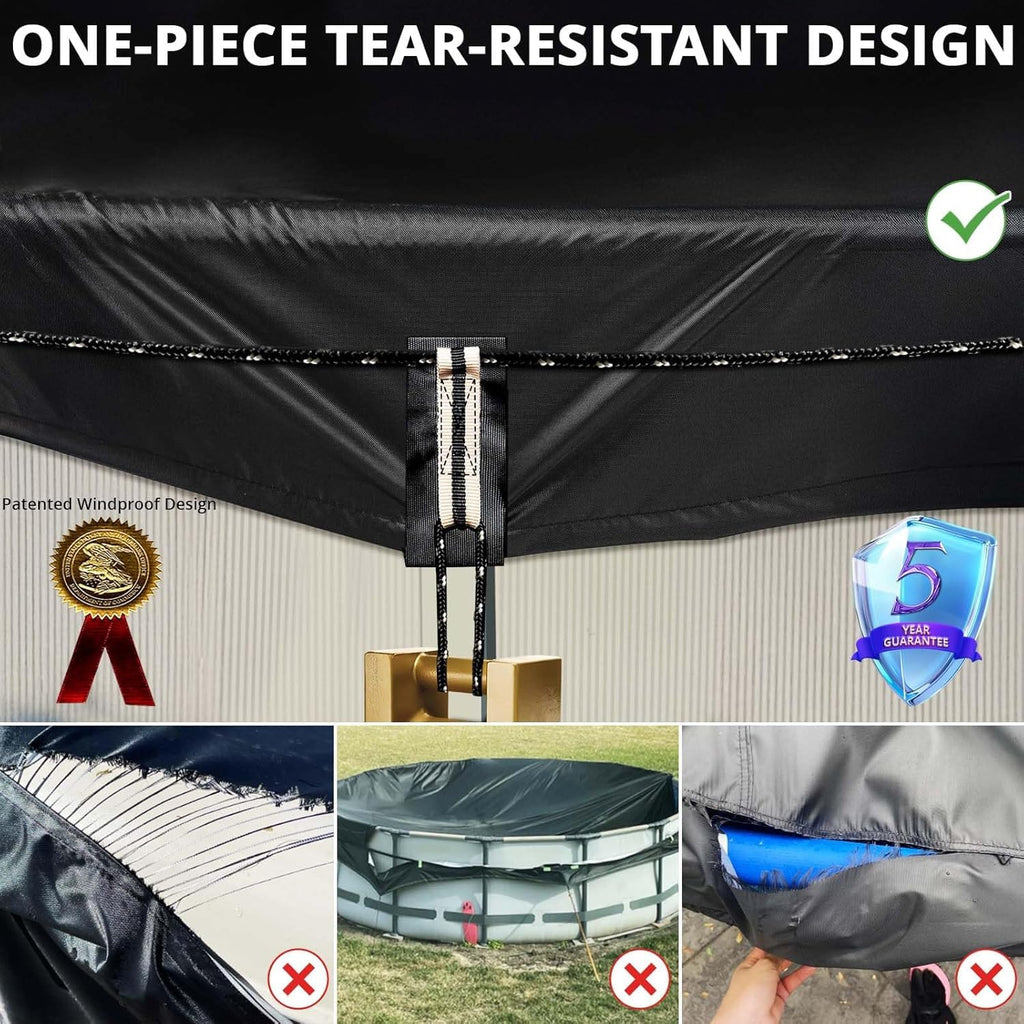 QH.HOME 10Ft Round Pool Cover, [2026 Upgraded Heavy Duty Fabric] Solar Cover for Above Ground Pools, New Super Windproof with 2 Patented Ratchet for Easy Installation, Snug Fit&UV Resistant