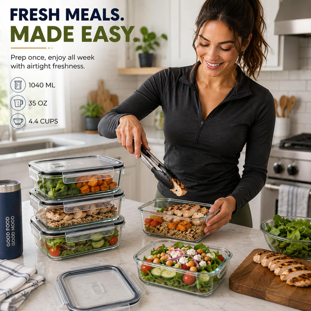 Sorbus 20pc Glass Meal Prep Containers Set – 10 Glass Food Storage Containers (21.3oz, 2.6 Cups) with Airtight Lids – Freezer, Dishwasher, and Oven Safe – Reusable Containers for Meal Prep and Storage