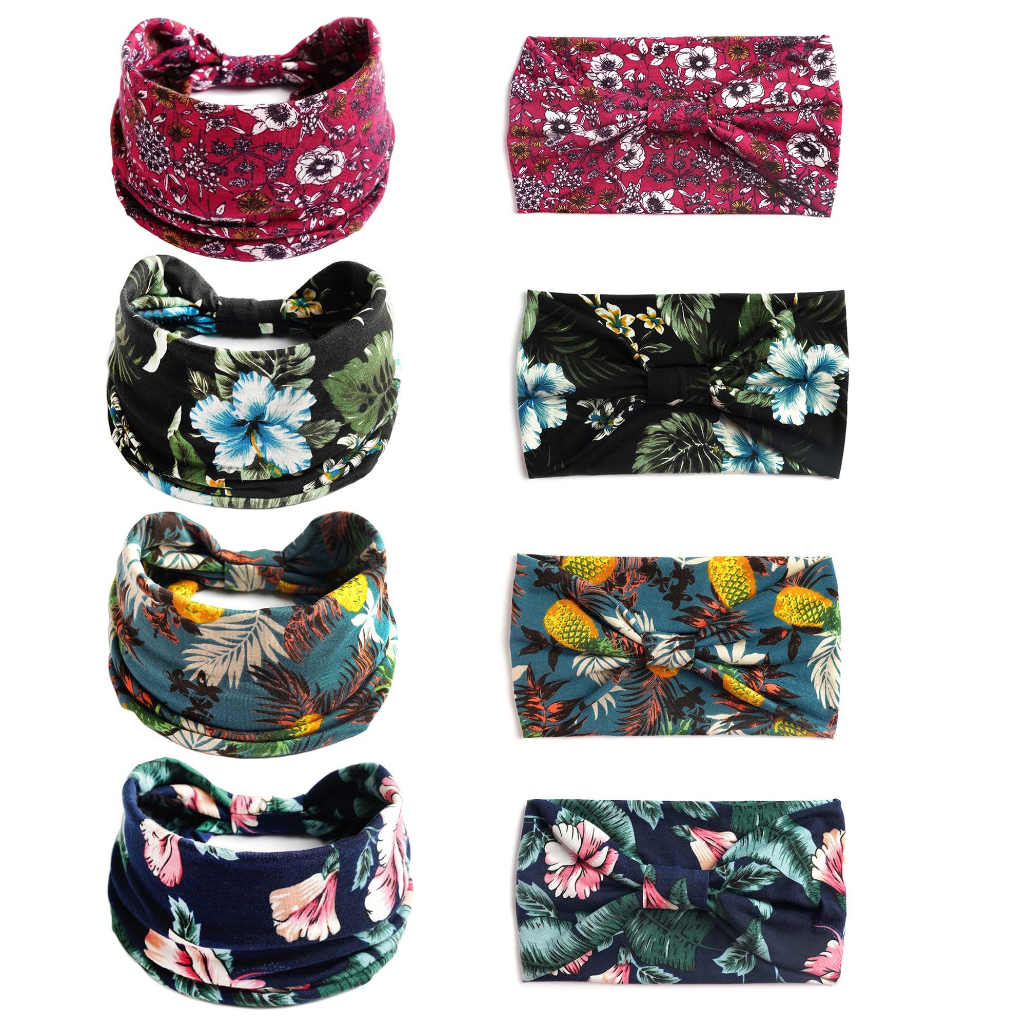 Boho Headbands For Women Fashion Stretch Wide Hair Bands Knoted Turban Head Bands Yoga Running Sweatband Elastic Headband Stylish Wrap Headbands Hair Accessories for Teen Girls 4 Pack