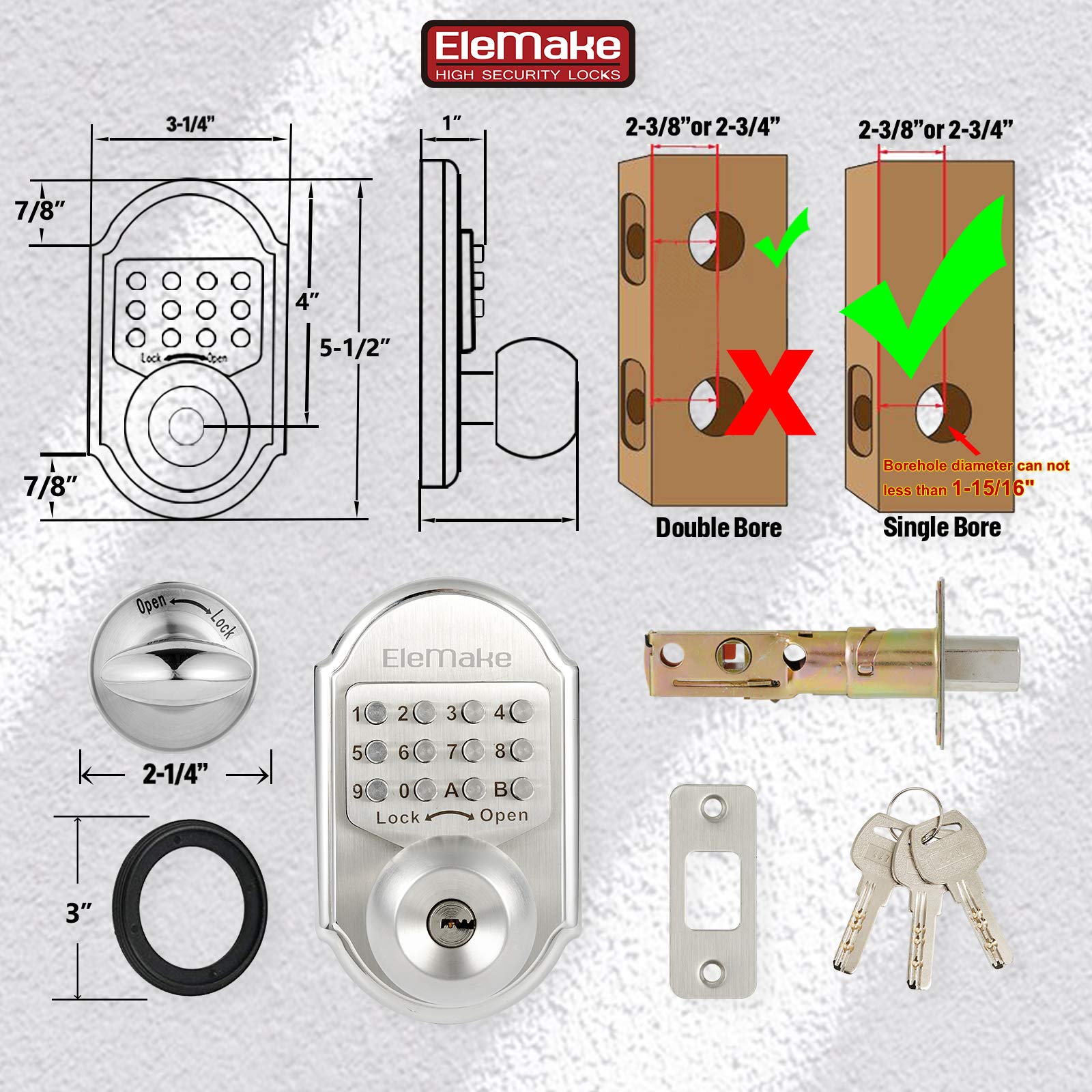 Keyless Entry Door Lock Deadbolt Keypad Mechanical Stainless Steel (Pass Code or Key) 100% Mechanical, No Electronic
