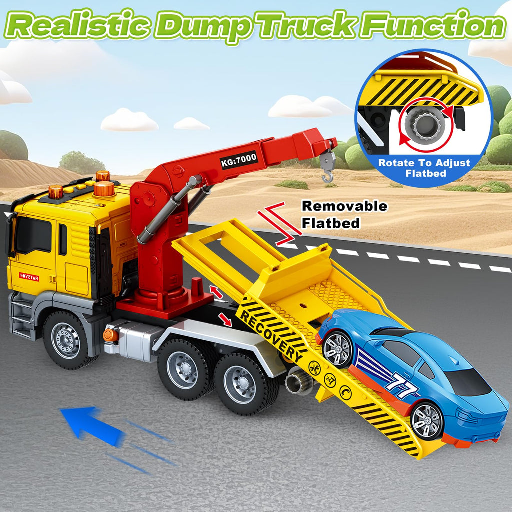 Bstoyder Kids Toys for 3 4 5 6 7 8 Years Old Boys, 15" Crane Truck Toy with Lights, Sounds, Toddler Friction Powered Truck Vehicle Toy for Boys Girls Birthday Gifts