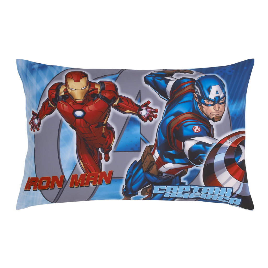 NoJo Marvel The Avengers I Am A Hero Blue, Green, Red, and Yellow 4 Piece Toddler Bed Set - Comforter, Fitted Bottom Sheet, Flat Top Sheet, and Reversible Pillowcase