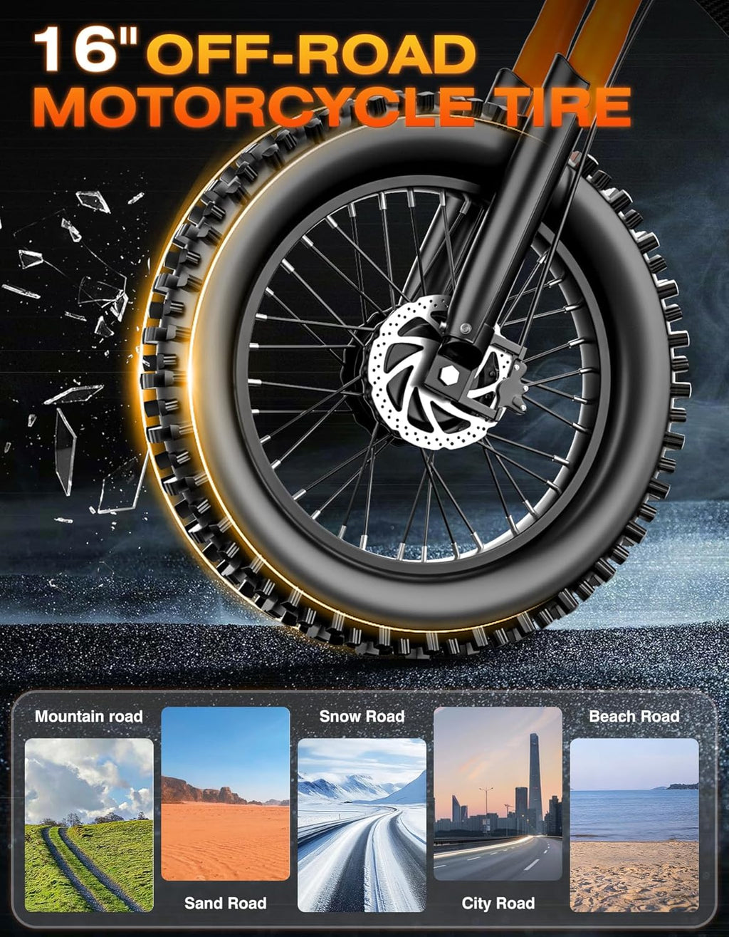ASKGO Electric Dirt Bike, 4500W Peak Motor, 65KM/H Fast Electric Bike, 48V 25Ah Battery,160KM, Hydraulic Brakes, Full Suspension, 7-Speed Gear, 5 PAS Mode, 16" Off-Road E-Bike for Adults & Teens