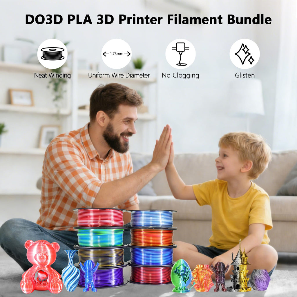 1.75mm PLA 3D Printer Filament Bundle: Glow in Dark Green/Blue/Purple/Rainbow, One Spool Clear Multi Colored, Each Spool 250g, Total 1.25Kg 3D Printing Material, 250g x 5 Spools Glow in Dark PLA