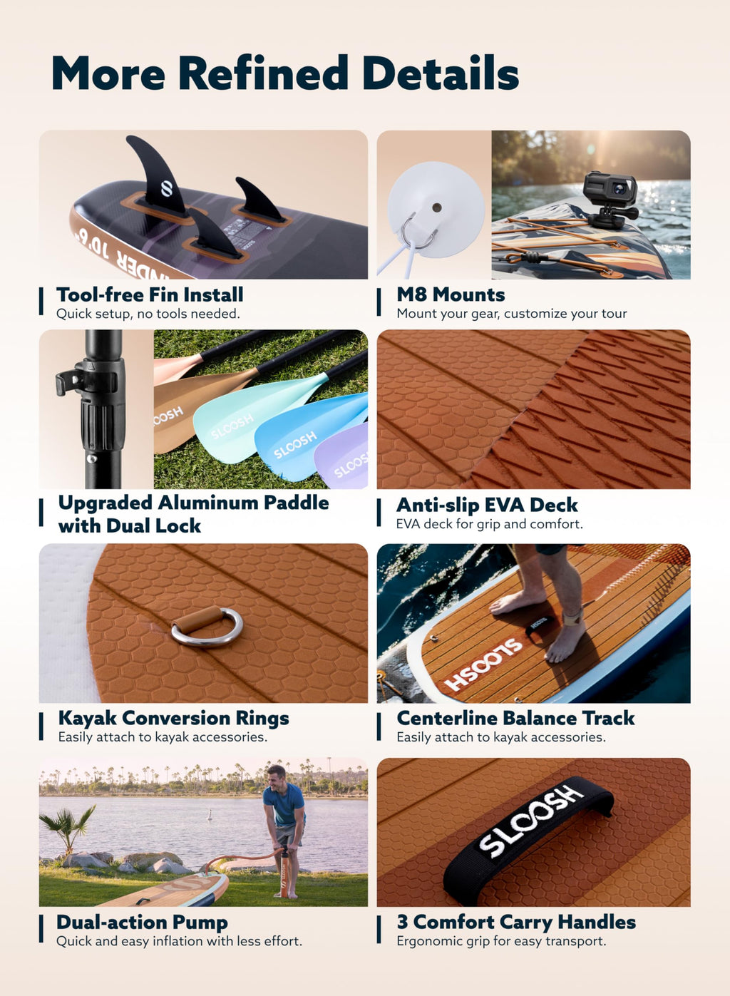 SLOOSH Inflatable Stand Up Paddle Board, 10'6" Inflatable Paddle Boards with Premium Accessories, Non-Slip EVA Deck, Ultra-Light Carry Bag Pump, Meander SUP for Youth & Adults