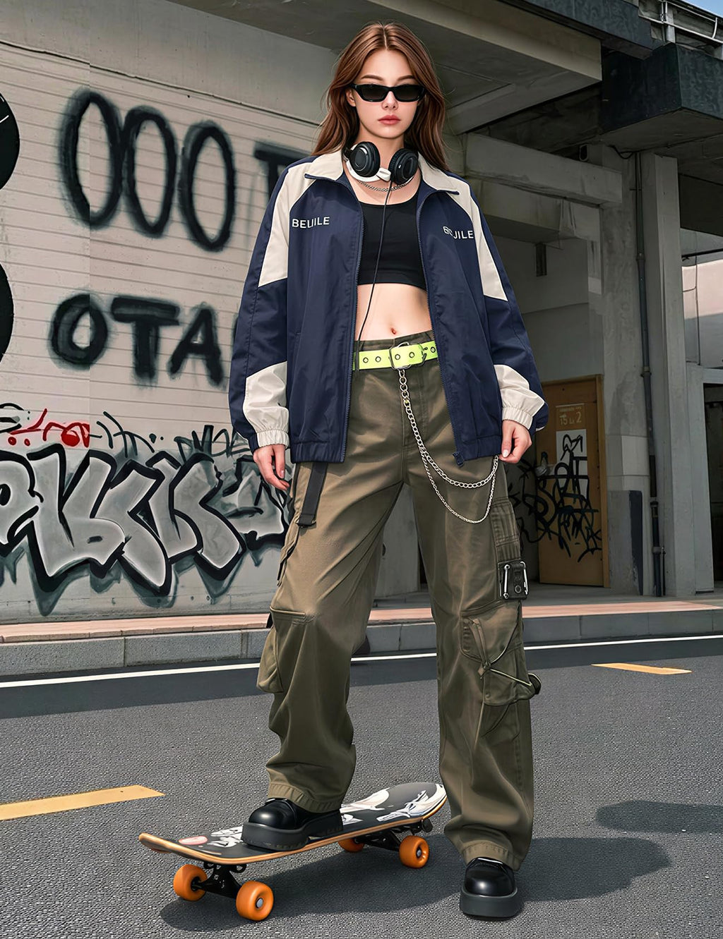 Wyeysyt Women Windbreaker Jacket Y2k Varsity Jackets Oversized Vintage 90s Jacket