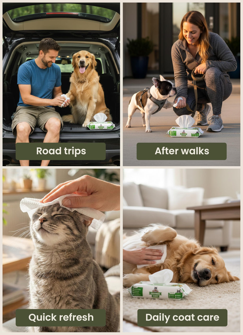 Pogi’s Dog Grooming Wipes – Hypoallergenic Pet Wipes for Paws, Body & Butt – Cleaning & Hydrating, Green Tea Scent, 100 Count