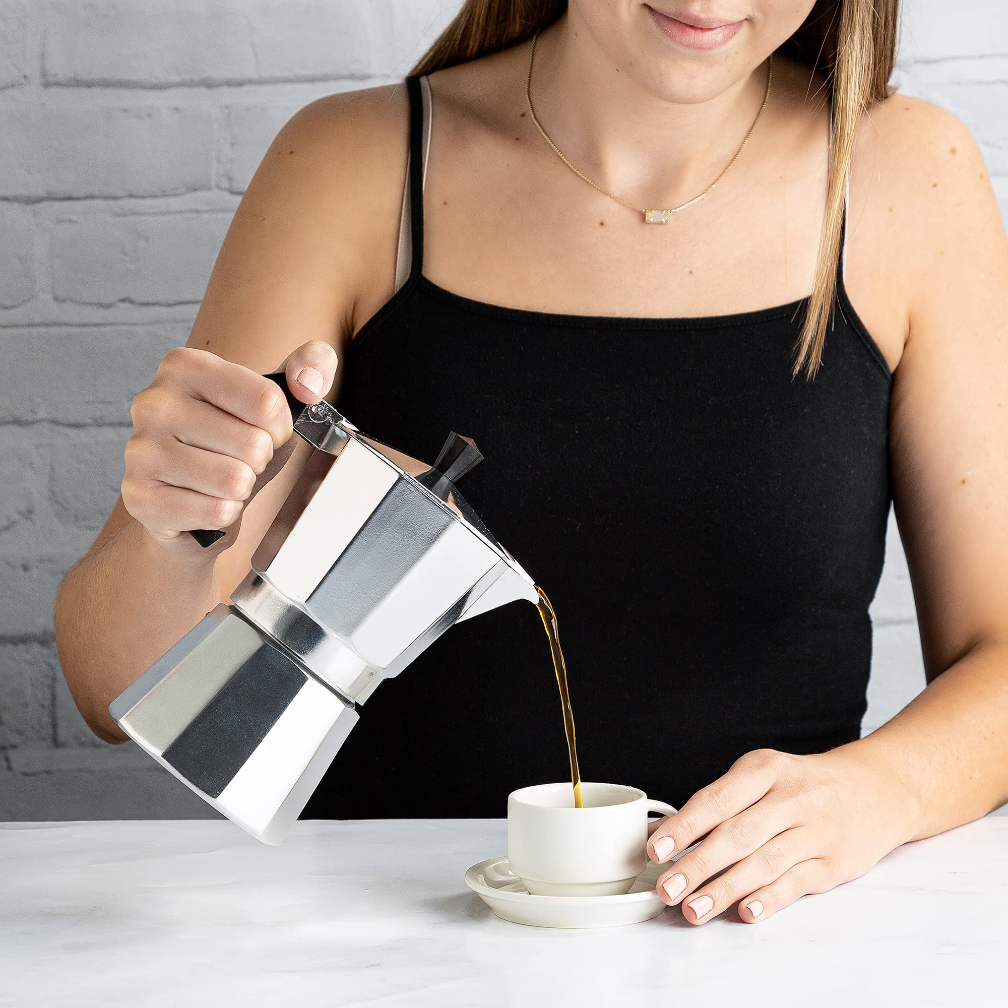 Primula Classic Moka Pot Stovetop Espresso and Coffee Maker, Italian and Cuban Cafetera for Rich Espresso Brewing, Durable Aluminum Greca Coffee Maker with Easy Grip Handle, 6-Cup, Black