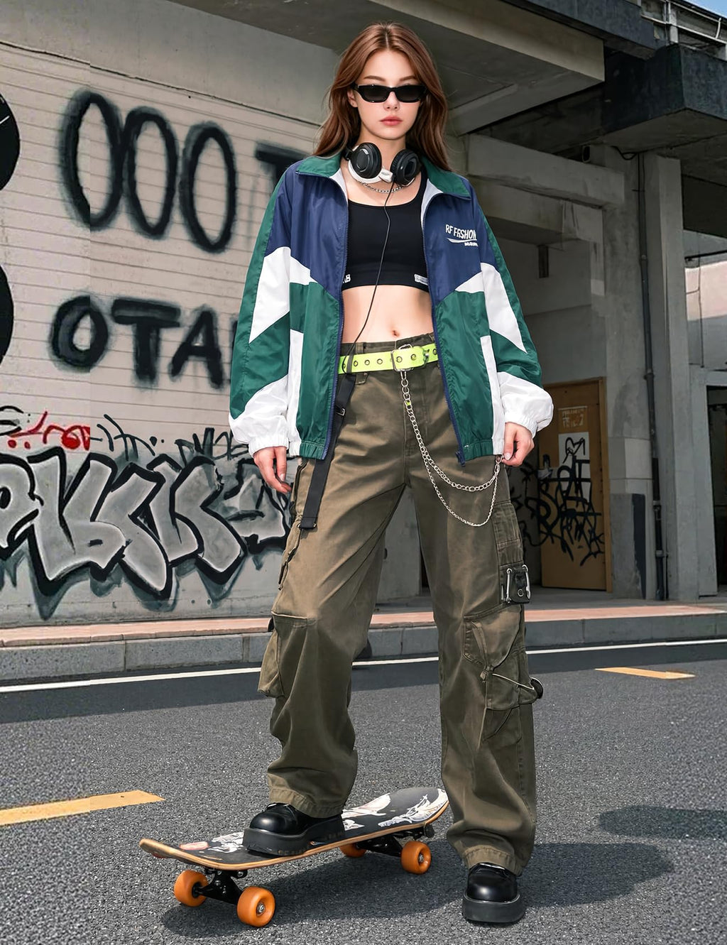 Wyeysyt Women Windbreaker Jacket Y2k Varsity Jackets Oversized Vintage 90s Jacket