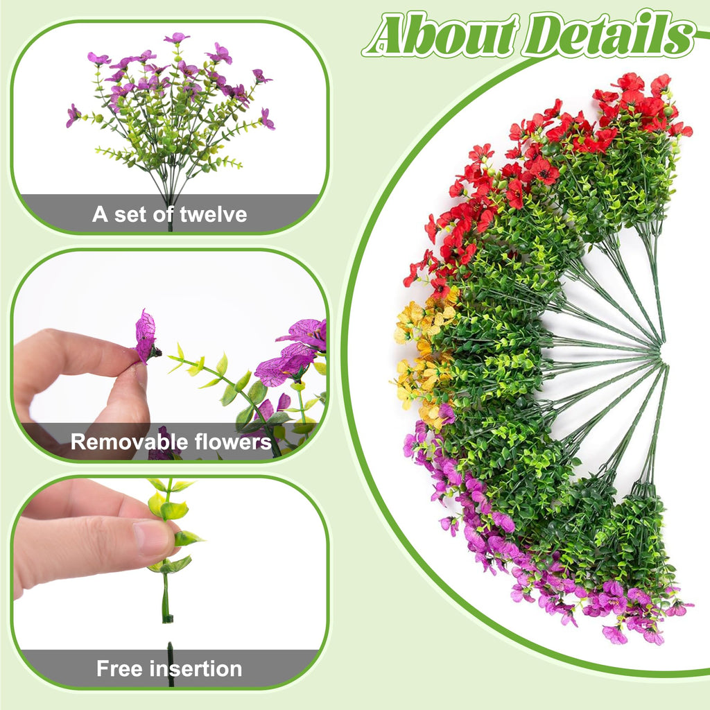 Ammyoo Artificial Faux Hanging Plants Flowers Basket for Spring Outdoor Decoration, Fake Silk Daisy UV Resistant Look Real with Eucalyptus Leaves Summer Outside Decor for Home Patio Garden