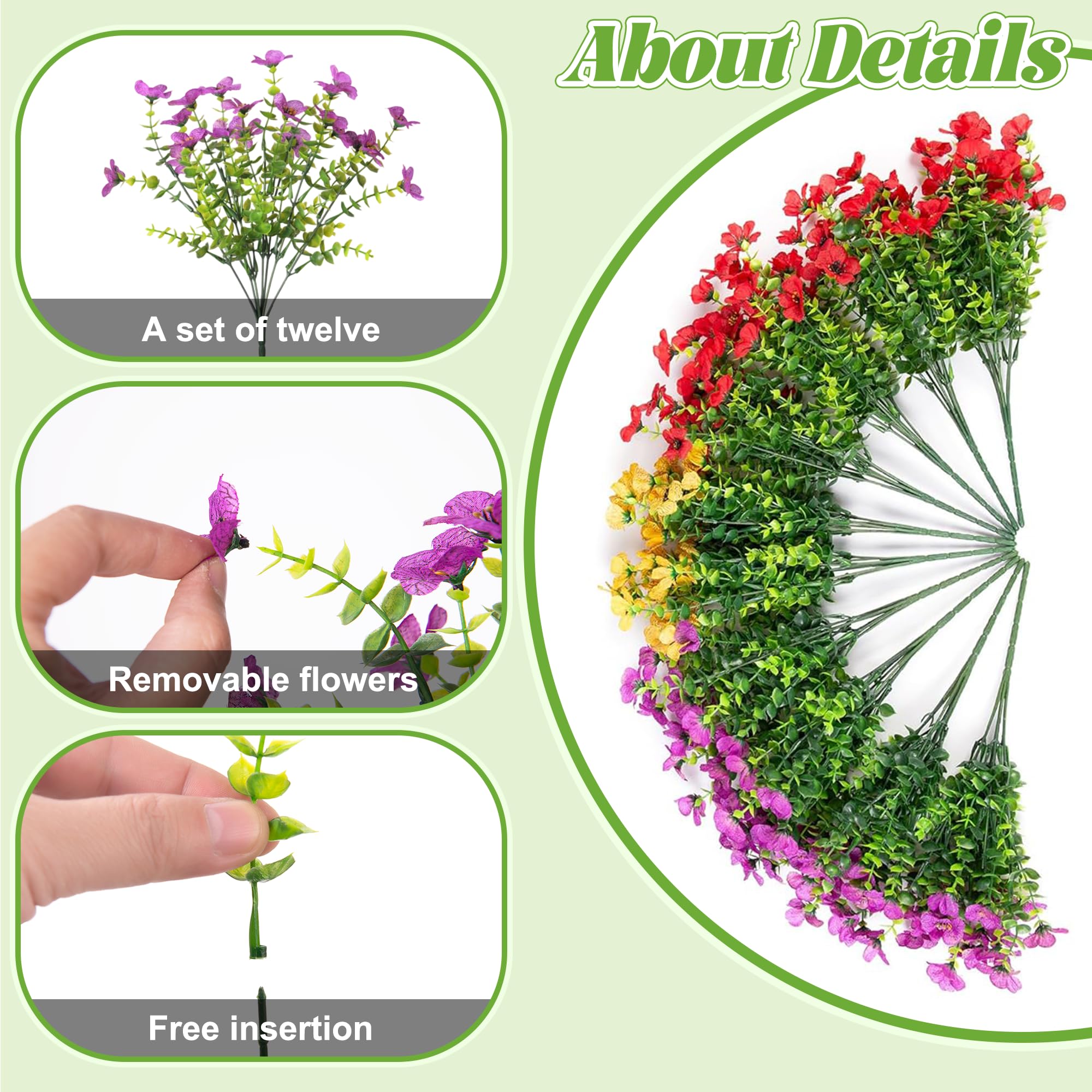 Ammyoo Artificial Faux Hanging Plants Flowers Basket for Spring Outdoor Decoration, Fake Silk Daisy UV Resistant Look Real with Eucalyptus Leaves Summer Outside Decor for Home Patio Garden