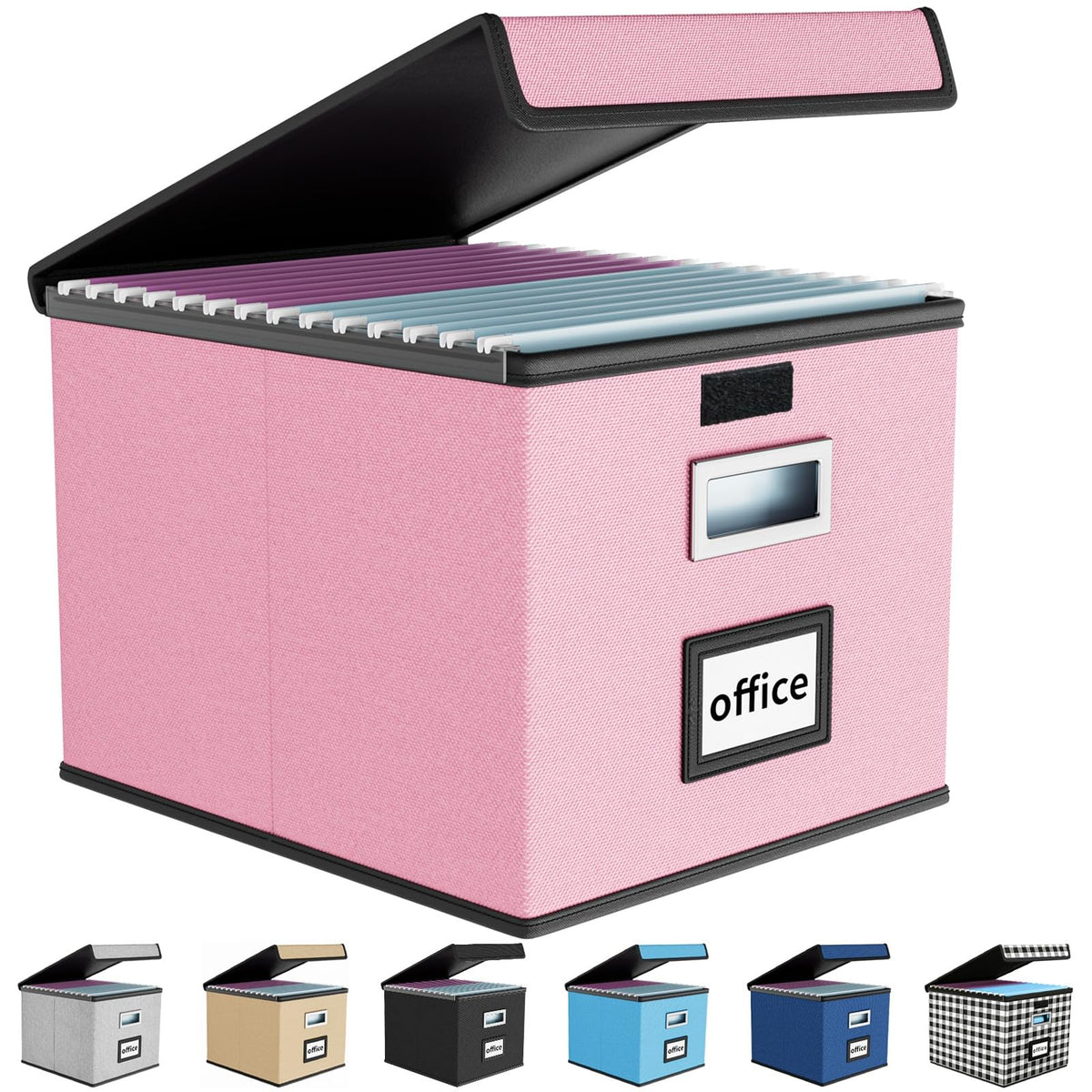 File Organizer Box with Lid, Collapsible Faux Leather Hanging File Folder Box Organizer with Plastic Slides, Decorative Home/Office Filing System Boxes for File and Folders Storage