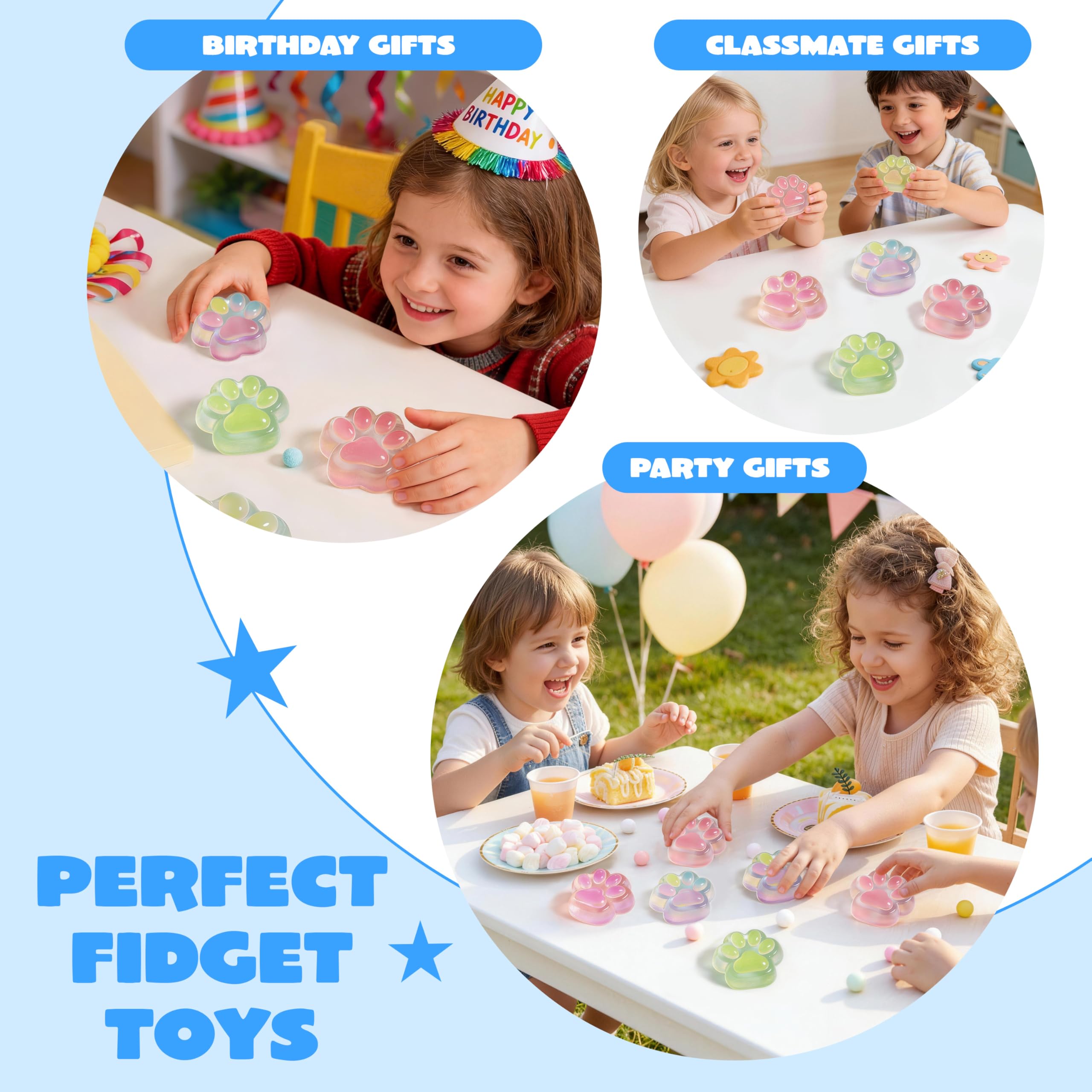 JOYIN 4 Pcs Taba Paw Squeeze Toys, Easter Party Favors & Gifts for Kids Adults, Transparent Cat Paw Fufu Squishy Toys, Soft Paws Sensory Fidgets, Cute Fidget Toys for Stress Relief