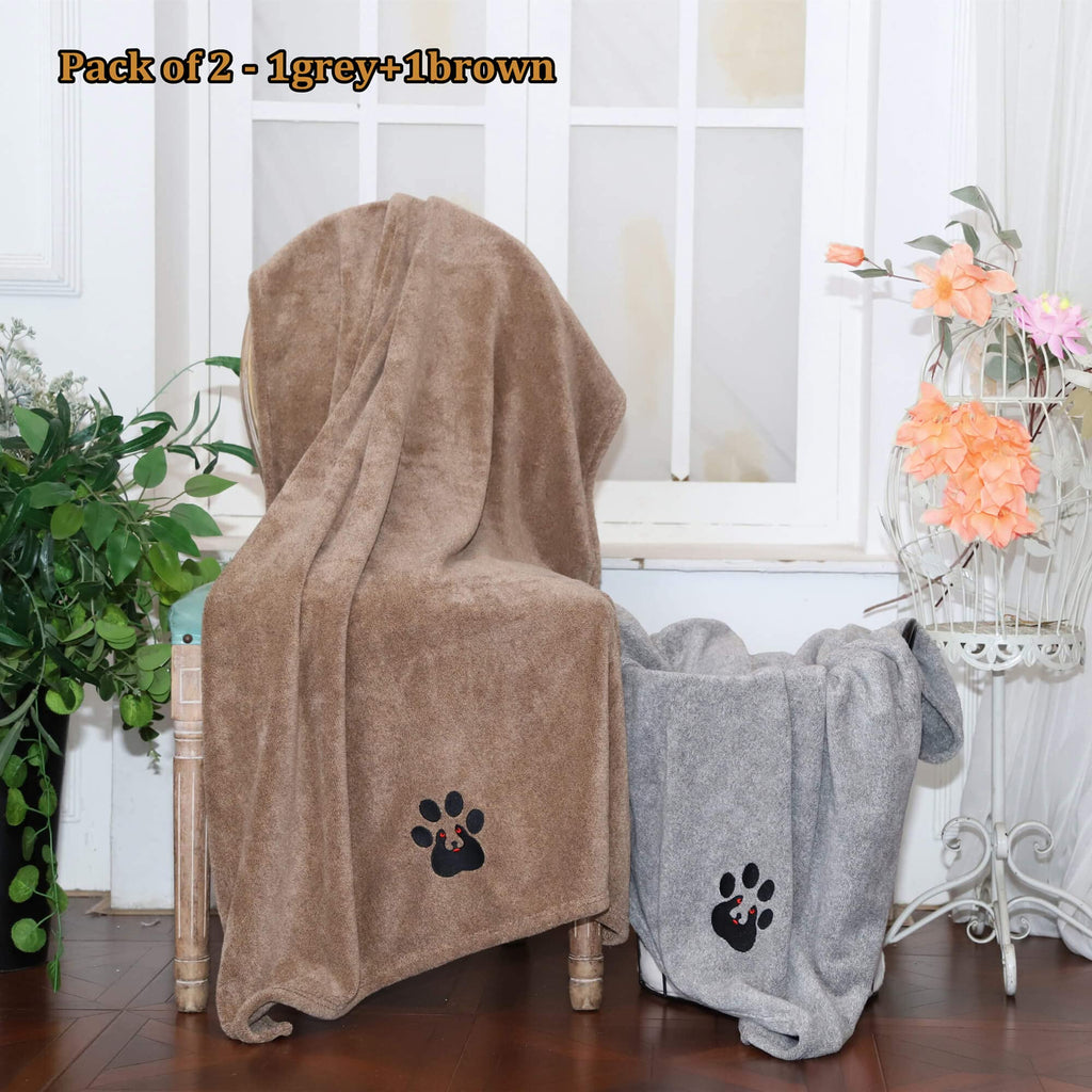 Dogvingpk Medium Dog Towel 4 Pack, Super Absorbent Soft Quick Drying Microfiber Pet Bath Towels for Medium & Small Dogs (M-36" * 28", 2Grey and 2Brown)