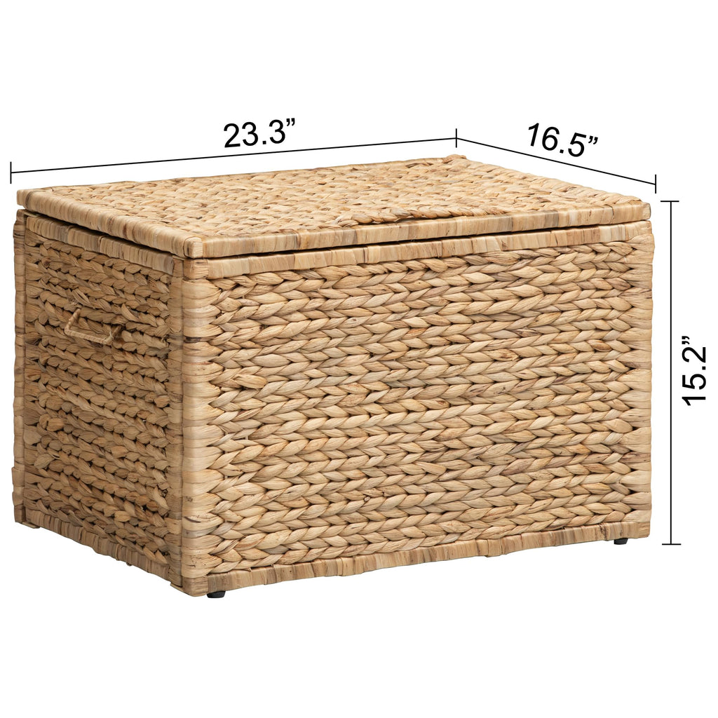 eHemco Heavy-duty Water Hyacinth Wicker Storage Trunk with Metal Frame, 30 by 17.5 by 17.5 Inches, Brown Wash