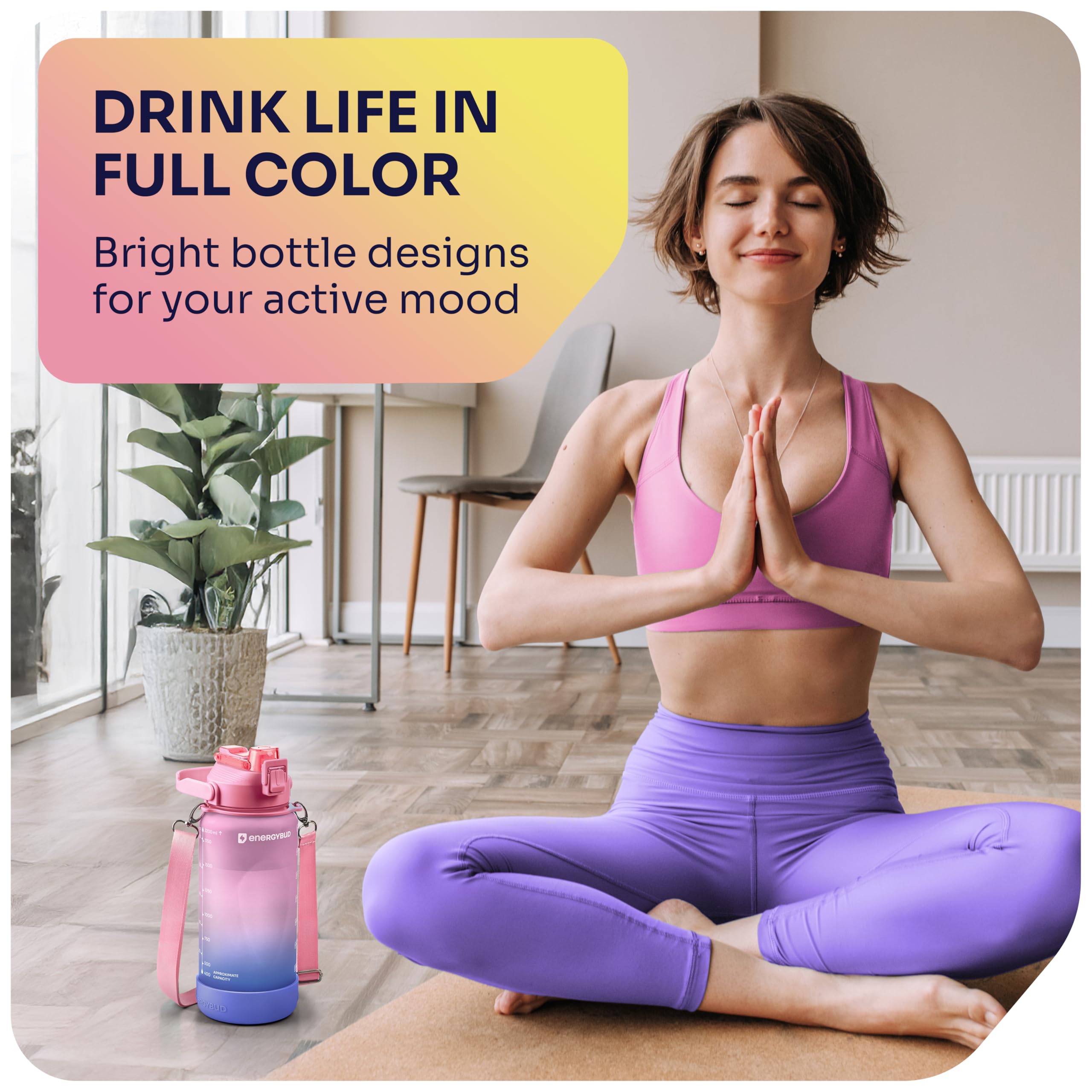 1/2 Gallon Water Bottle with 74.3 oz Capacity - Motivational Time Markers for Daily Hydration Goals - Leakproof BPA Free Tritan with Removable Straw