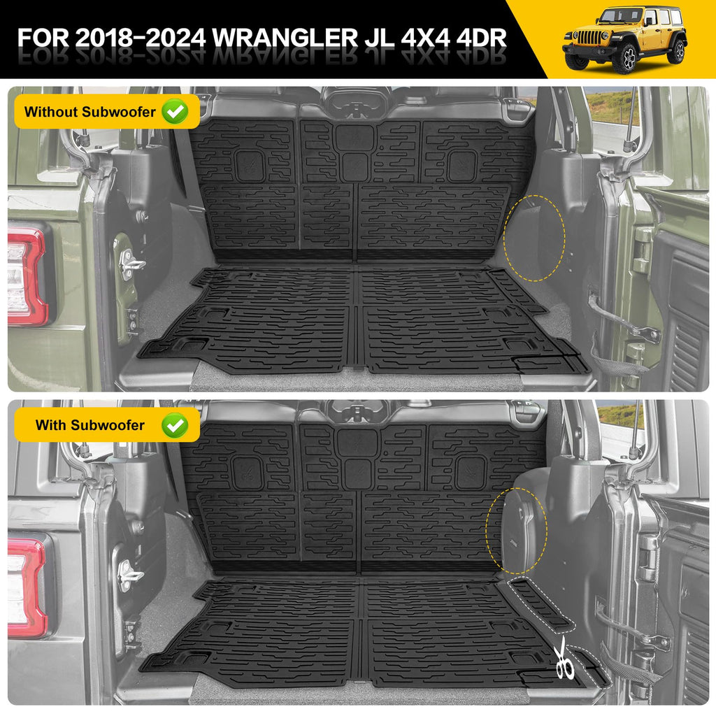 Cargo Mats for 2018-2025 Jeep Wrangler JL Unlimited 4X4 Trunk Mat with Backrest Liner, All Weather TPE Protector Rear Back Seat Mats for 18-25 Wrangler JL 4X4 4 Door Accessories