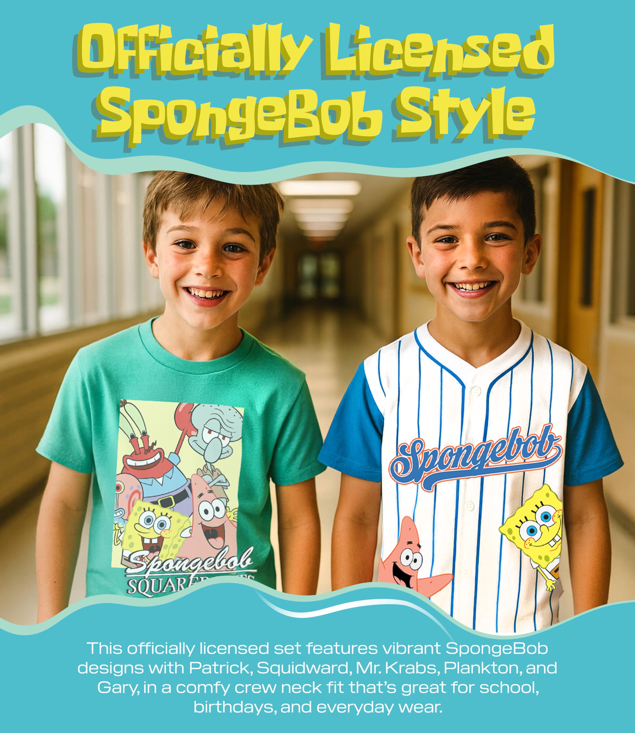 Spongebob Squarepants Graphic T-Shirt (Sets) Patrick Star Squidward Plankton Gary Outfit Tee Toddler/Birthday to Kids Clothes