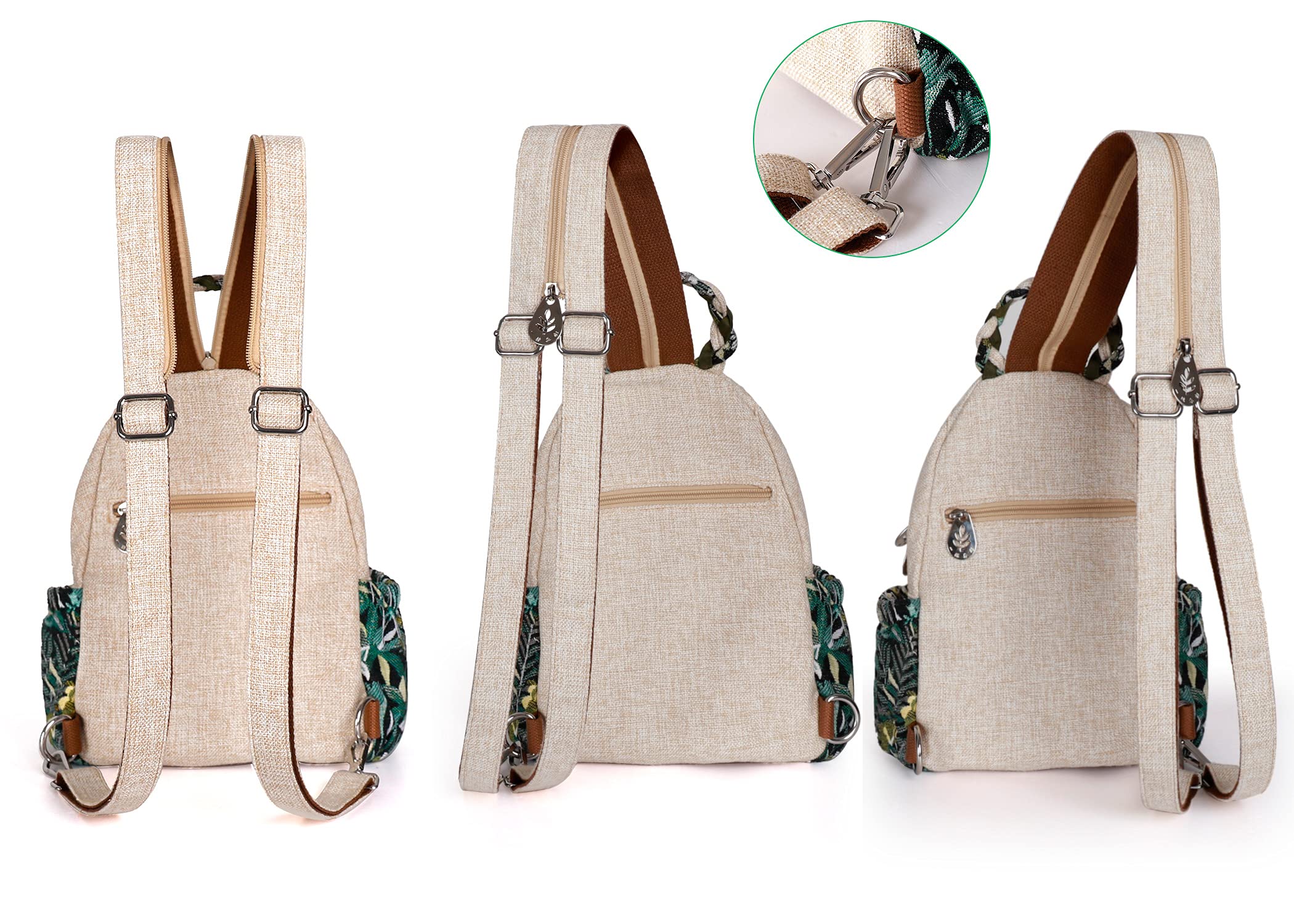 Ladys Convertible Sling Bag, Hand Craft Artisan Purse, Girls Beautiful Canvas Premium Casual Day Mini Backpack for Women (Flower Bee)