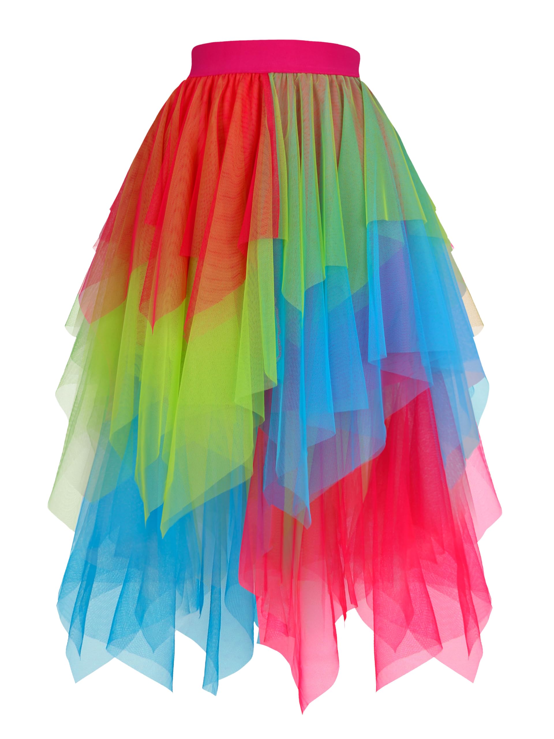 Hanpceirs Women's Tulle Skirts High Low Layered A-line Midi Skirt Irregular Tutu for Women