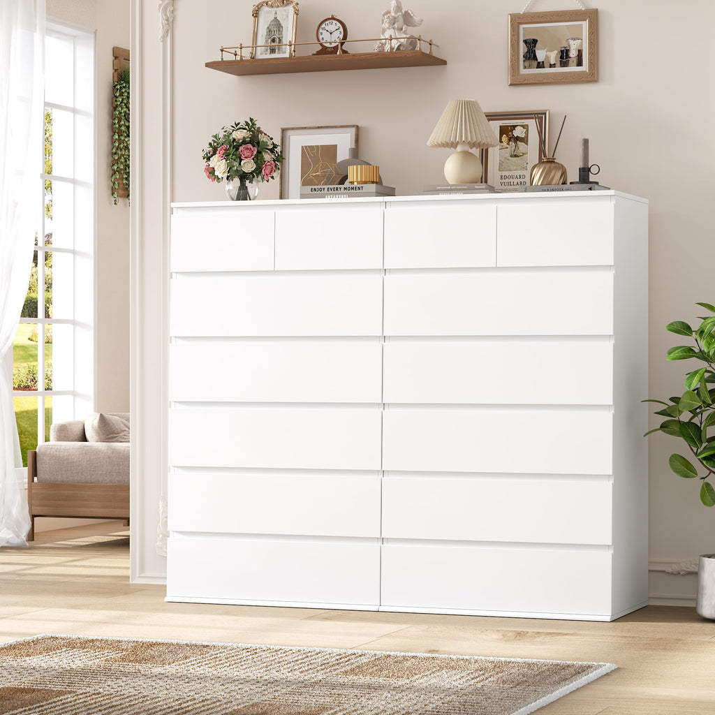 FOTOSOK 7 Drawer Dresser, Black Dresser Tall Dresser, 23.6W x 15.7D x 46.7H in Black Chest of Drawers with Large Storage Space for Home