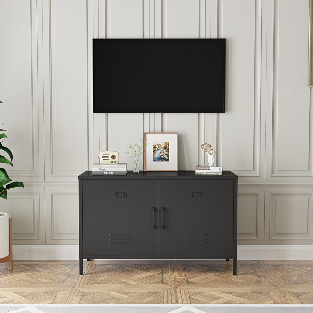 2 Door Steel Accent Cabinet,Black Metal Storage Cabinet with Adjustable Shelf,2-Tier Office Cabinet,Multipurpose Metal Locker Storage Cabinet for Office Home,Music Studio
