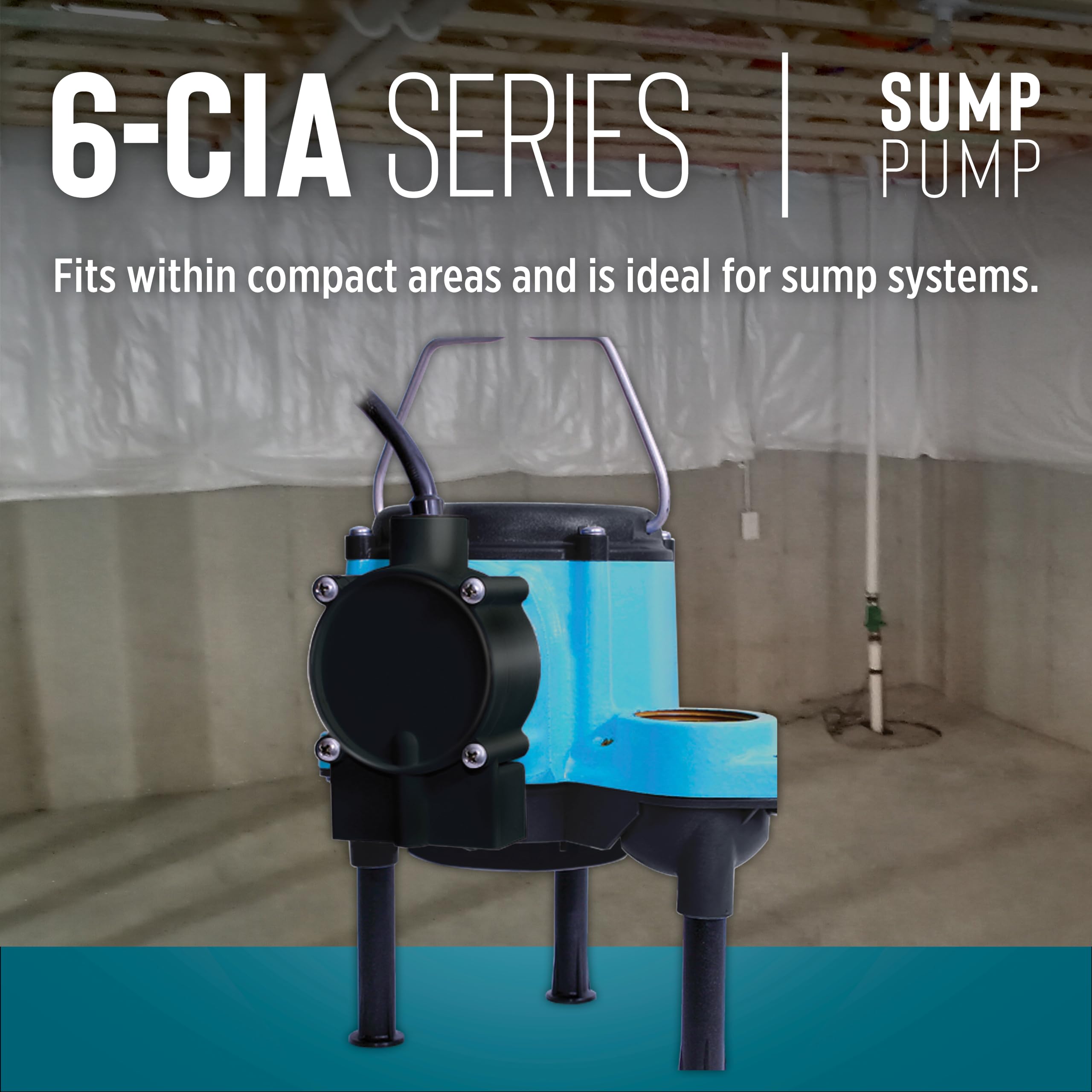 Little Giant 6-CIA 115 Volt, 1/3 HP, 2760 GPH Cast Iron Automatic Submersible Sump Pump with Integral Diaphragm Switch for Sump Systems, 10-Ft. Cord, Blue, 506158