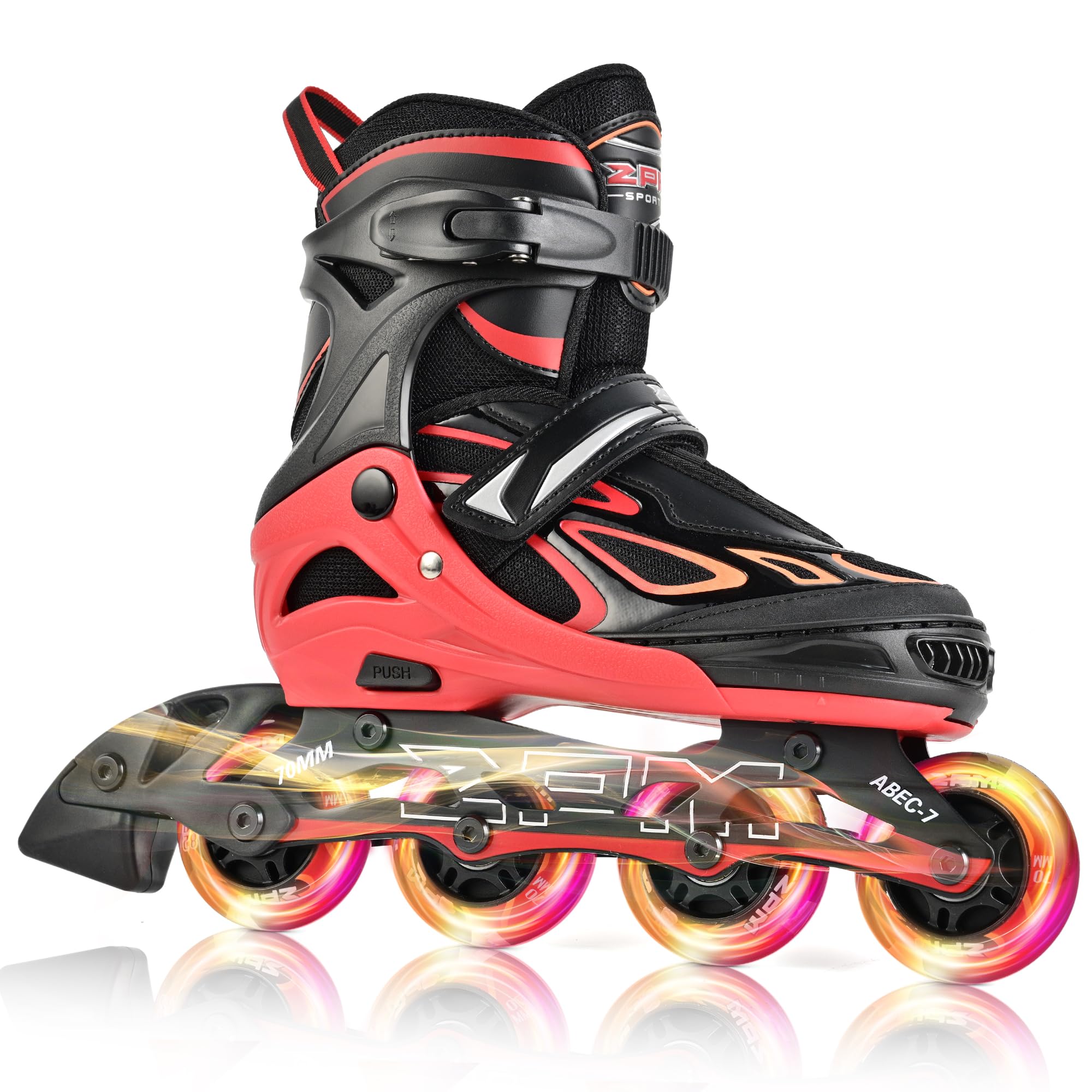 2PM SPORTS Vinal Girls Adjustable Flashing Inline Skates, All Wheels Light Up, Fun Illuminating Skates for Kids Men Adult Women and Boys