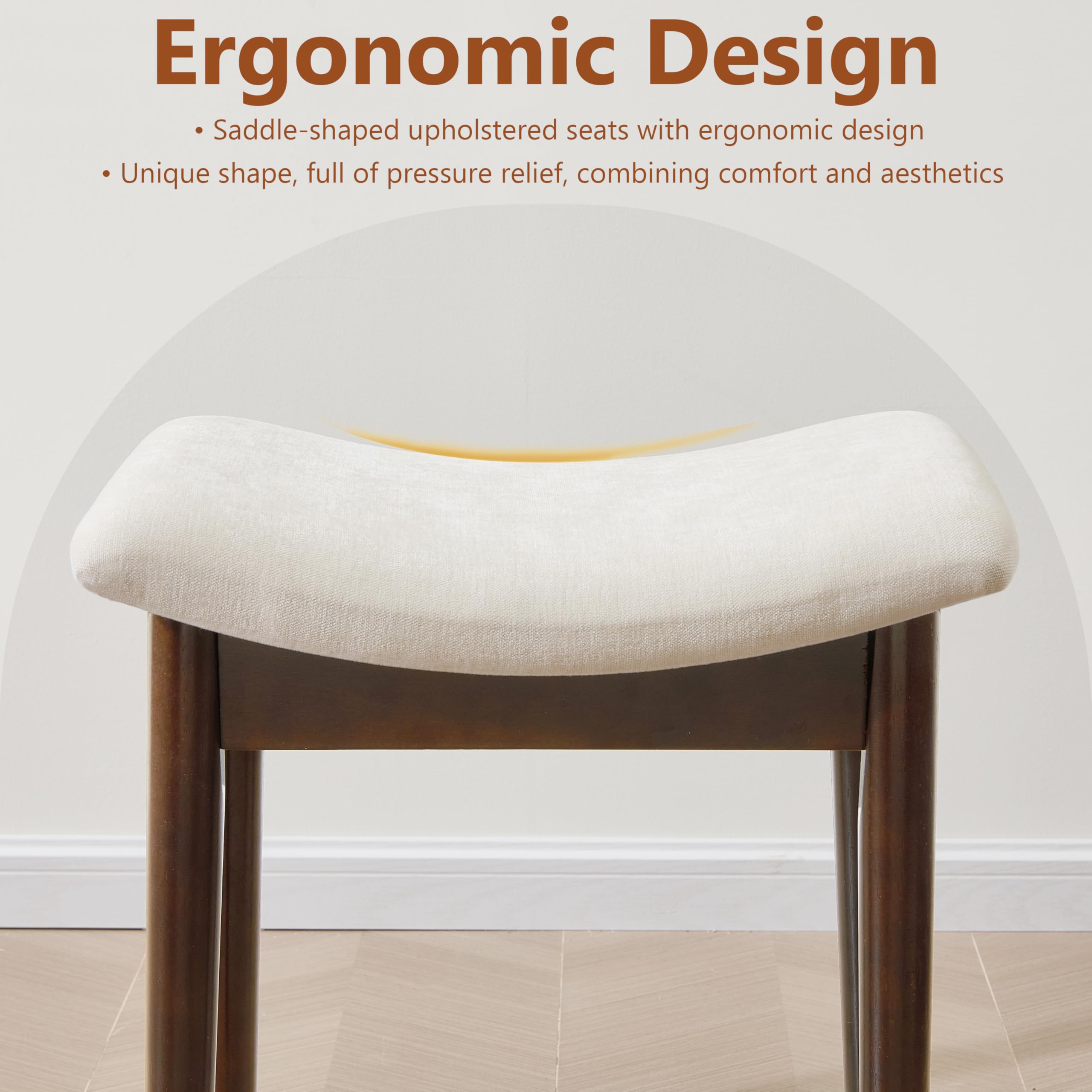 Royal Windsor Vanity Stool with Saddle Cushion, 18 Inch Makeup Vanity Chair for Living Room, Modern Foot Stool Ottoman Piano Bench,Small Upholstered Bench for Bedroom, Beige