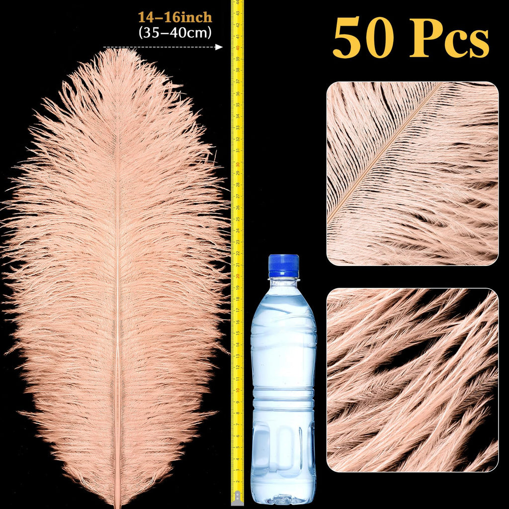 Retrowavy 50 Pcs 14-16 Inches Large Natural Ostrich Feathers Bulk for Centerpieces for Wedding Party Centerpieces Home Decoration Flower Arrangement (Black)