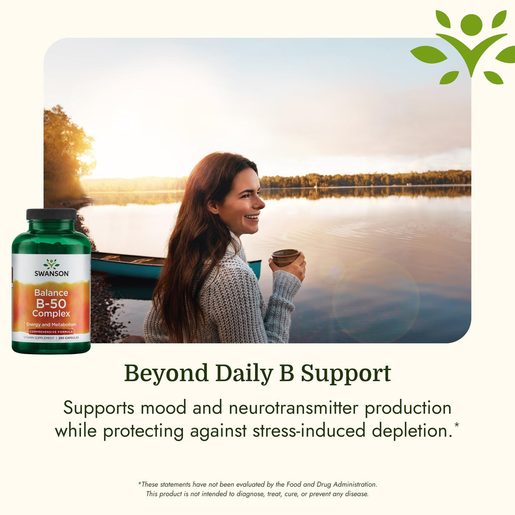 Swanson Balance B-50 High-Potency B Vitamin Complex for Busy Adults Seeking Immune, Heart, and Nervous System Support (100 Capsules)
