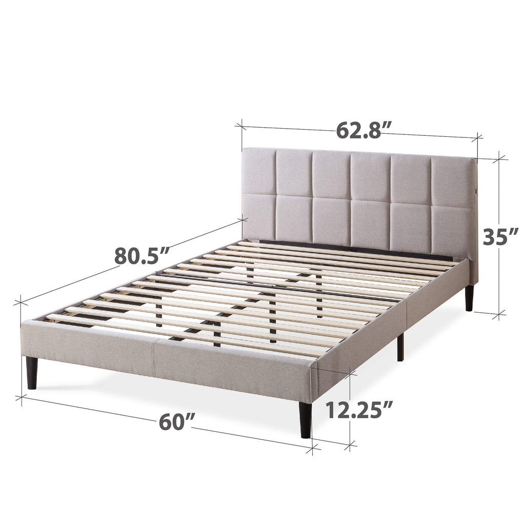 ZINUS Lottie Upholstered Platform Bed Frame with Short Headboard, Mattress Foundation, Wood Slat Support, No Box Spring Needed, Easy Assembly, Beige, Full