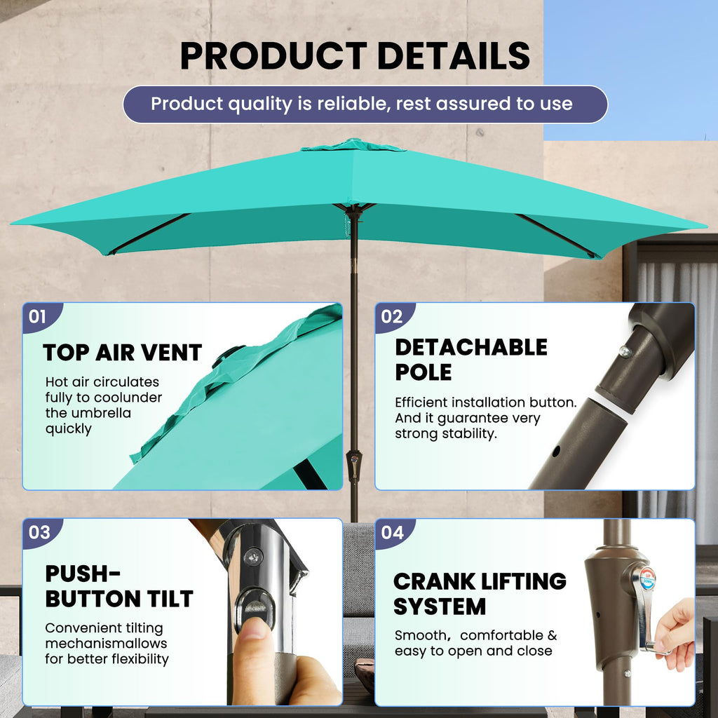 Ayge 6.5x10FT Rectangular Patio Umbrella Outdoor Table Umbrella w/Push Button Tilt & Crank Rectangle Market Umbrella UV Protection for Garden,Deck,Lawn,Yard & Pool,Beige