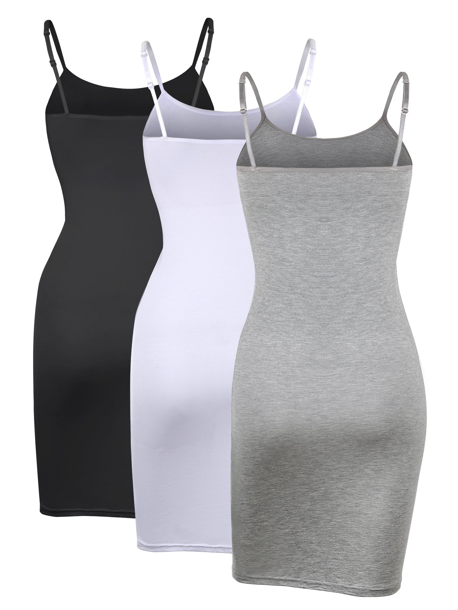 WILLBOND 3 Pieces Women's Basic Cami Long Tanks Dress Spaghetti Strap Slips for Under Dresses, Long Camisoles for Layering