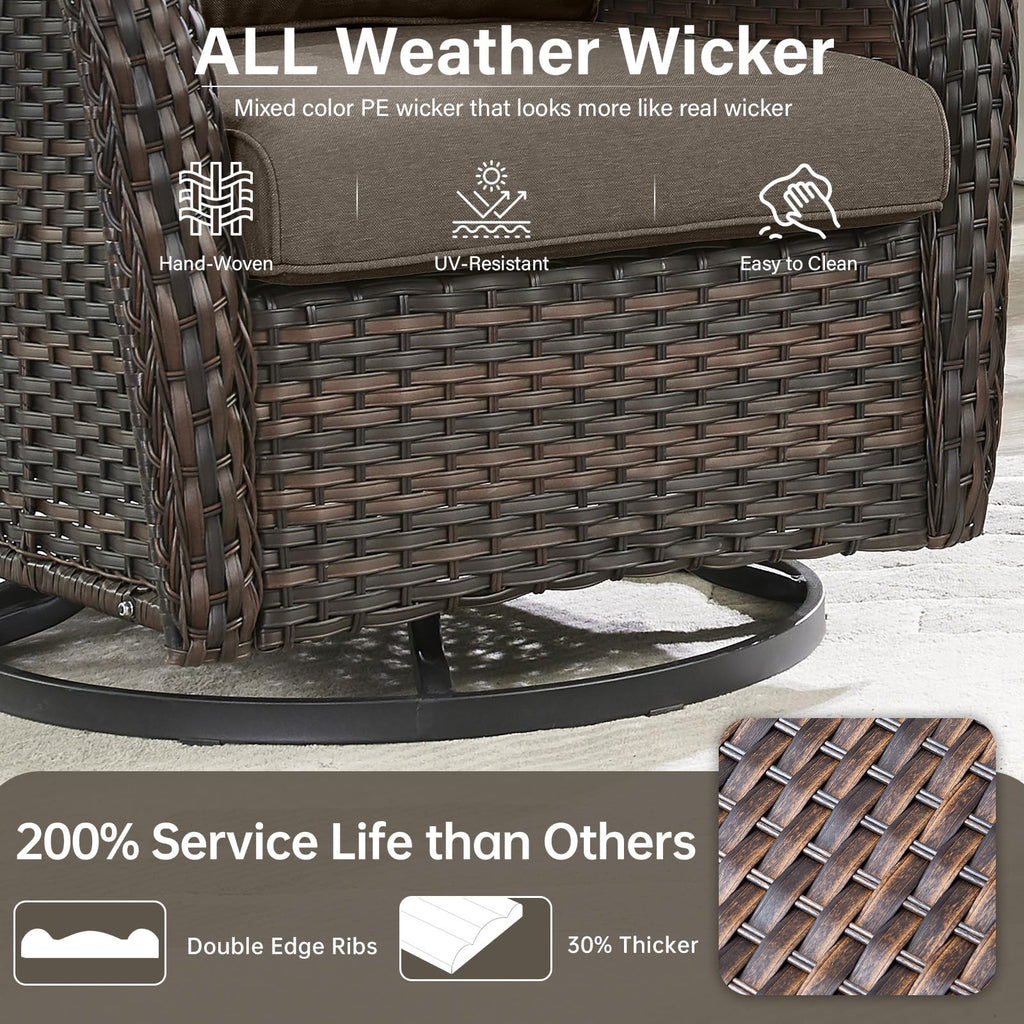 Swivel Patio Chairs Set of 2 with 5" Thick Cushion - Wicker Outdoor Swivel Rocker Patio Chairs, High Back Comfortable Outdoor Glider Chair for Balcony, Porch, Deck, Poolside - Brown/Beige