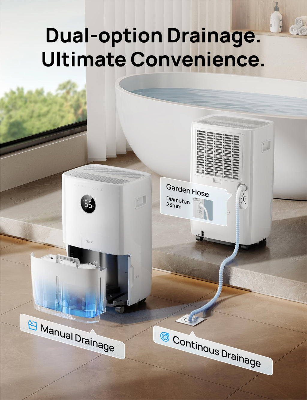 DREO 110-Pint Smart Dehumidifier for Basement, 4500 Ft² for Large Room, 2 Gallon Water Tank, Auto/Comfort/Constant Mode Dehumidifiers for Home, Bedroom, Bathroom, with Drain Hose, Black, 711S