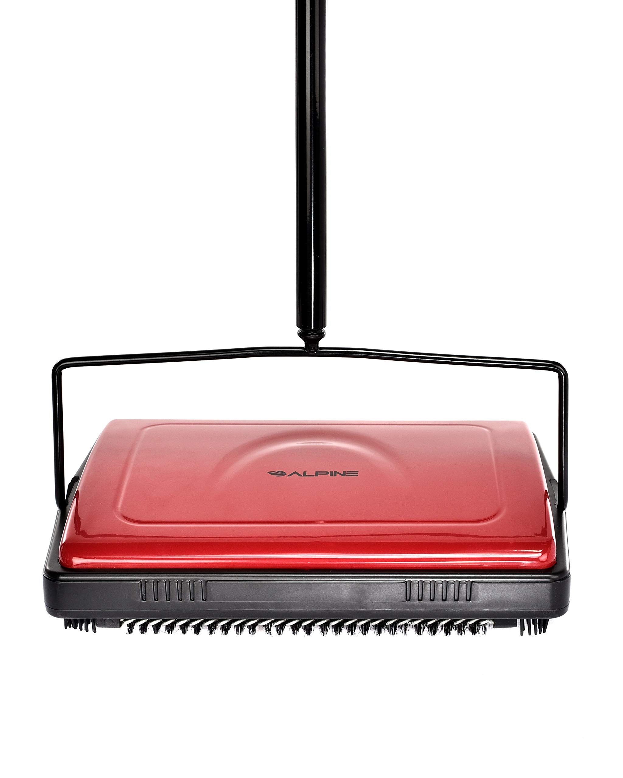 Alpine Manual Carpet Sweeper Triple Brush – Cordless Non Electric Multi-Surface Floor Brush Hardwood Floor Cleaner Easy Sweeping for Carpeted Floors (Improved Black)